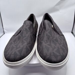Michael Kors Keaton MK Signature Logo Flat Slip-On Brown Sneakers Women Size 8M